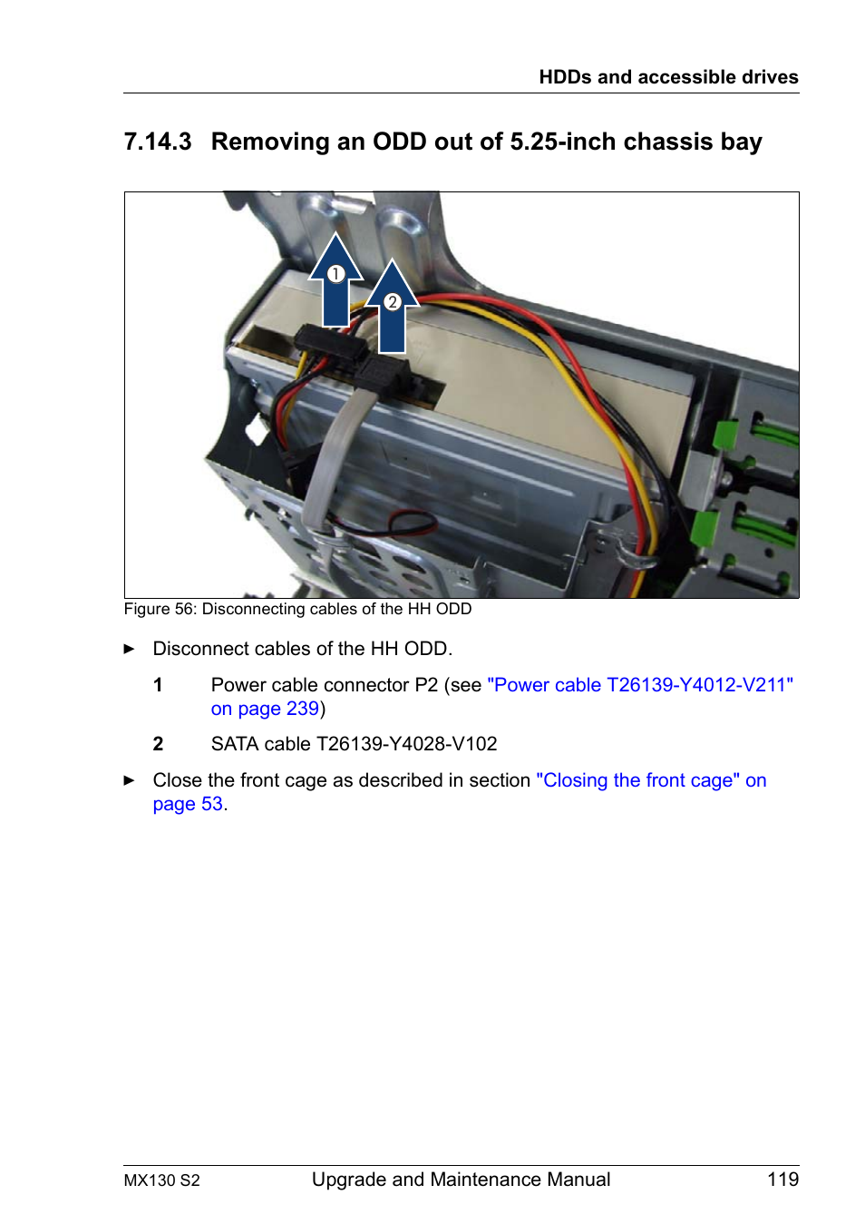 3 removing an odd out of 5.25-inch chassis bay, Removing an odd out of 5.25-inch chassis bay | FUJITSU PRIMERGY MX130 S2 User Manual | Page 119 / 256