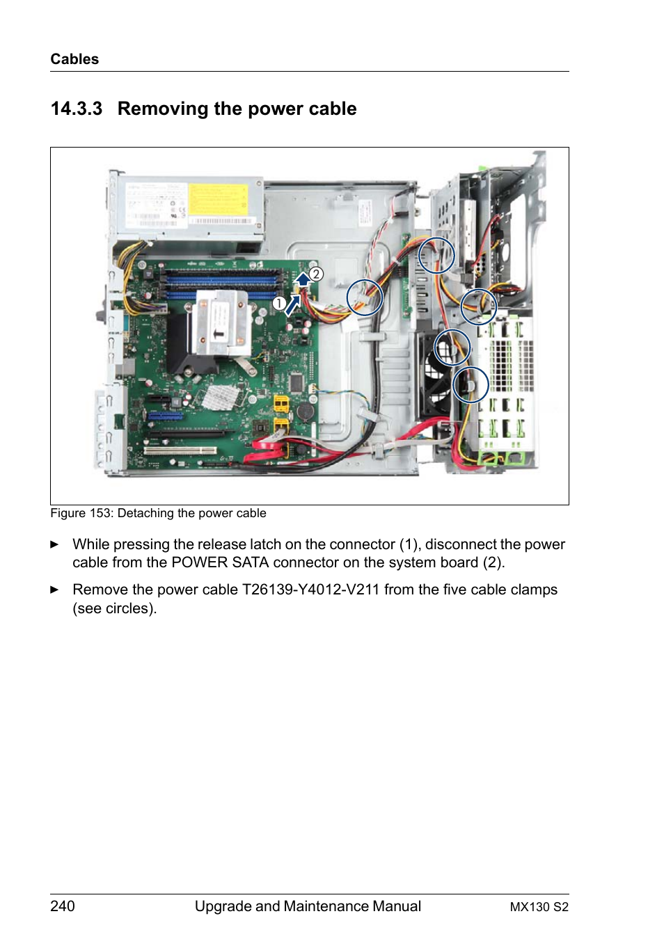 3 removing the power cable, Removing the power cable | FUJITSU PRIMERGY MX130 S2 User Manual | Page 240 / 256