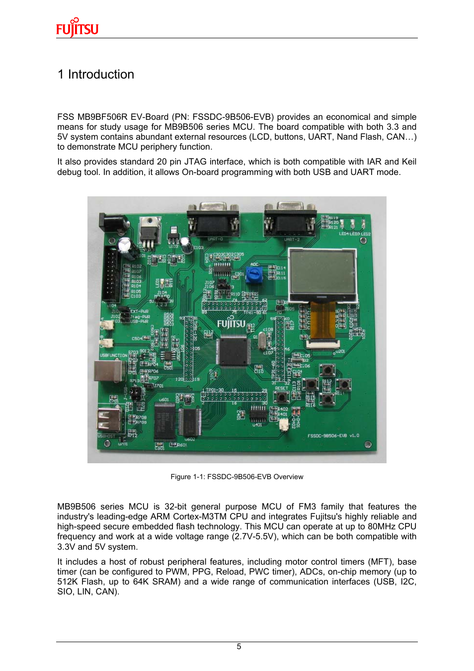 1 introduction, 1 product overview, 2 mb9b506 series mcu | FUJITSU 32-Bit Microcontroller MB9B500 Series User Manual | Page 5 / 34