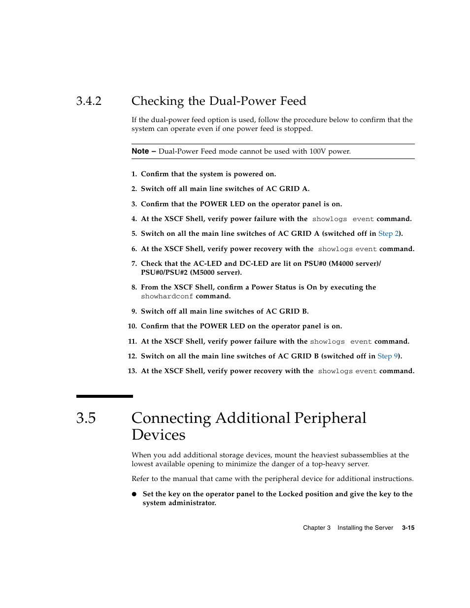 2 checking the dual-power feed, 5 connecting additional peripheral devices, Checking the dual-power feed | Connecting additional peripheral devices | FUJITSU SPARC M4000/M5000 User Manual | Page 39 / 76