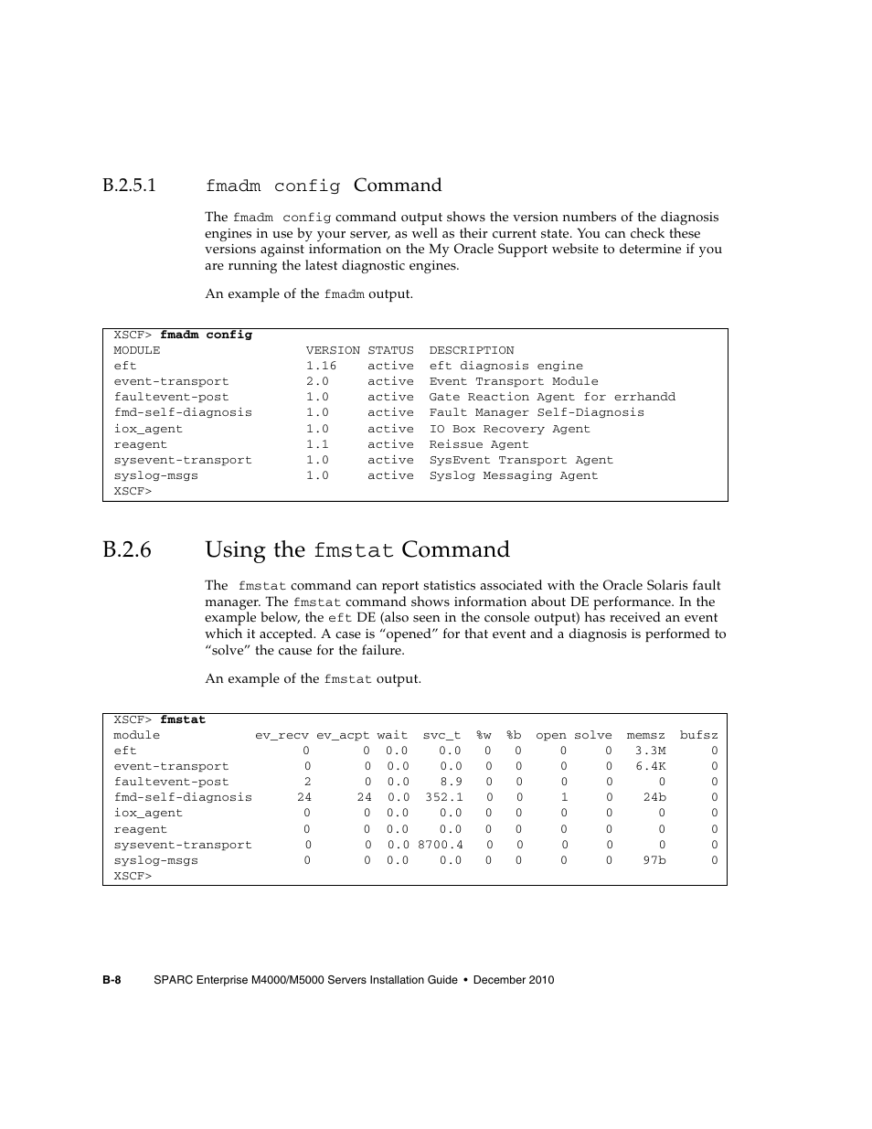 B.2.5.1 fmadm config command, B.2.6 using the fmstat command, B.2.5.1 | B.2.6, Using the | FUJITSU SPARC M4000/M5000 User Manual | Page 64 / 76