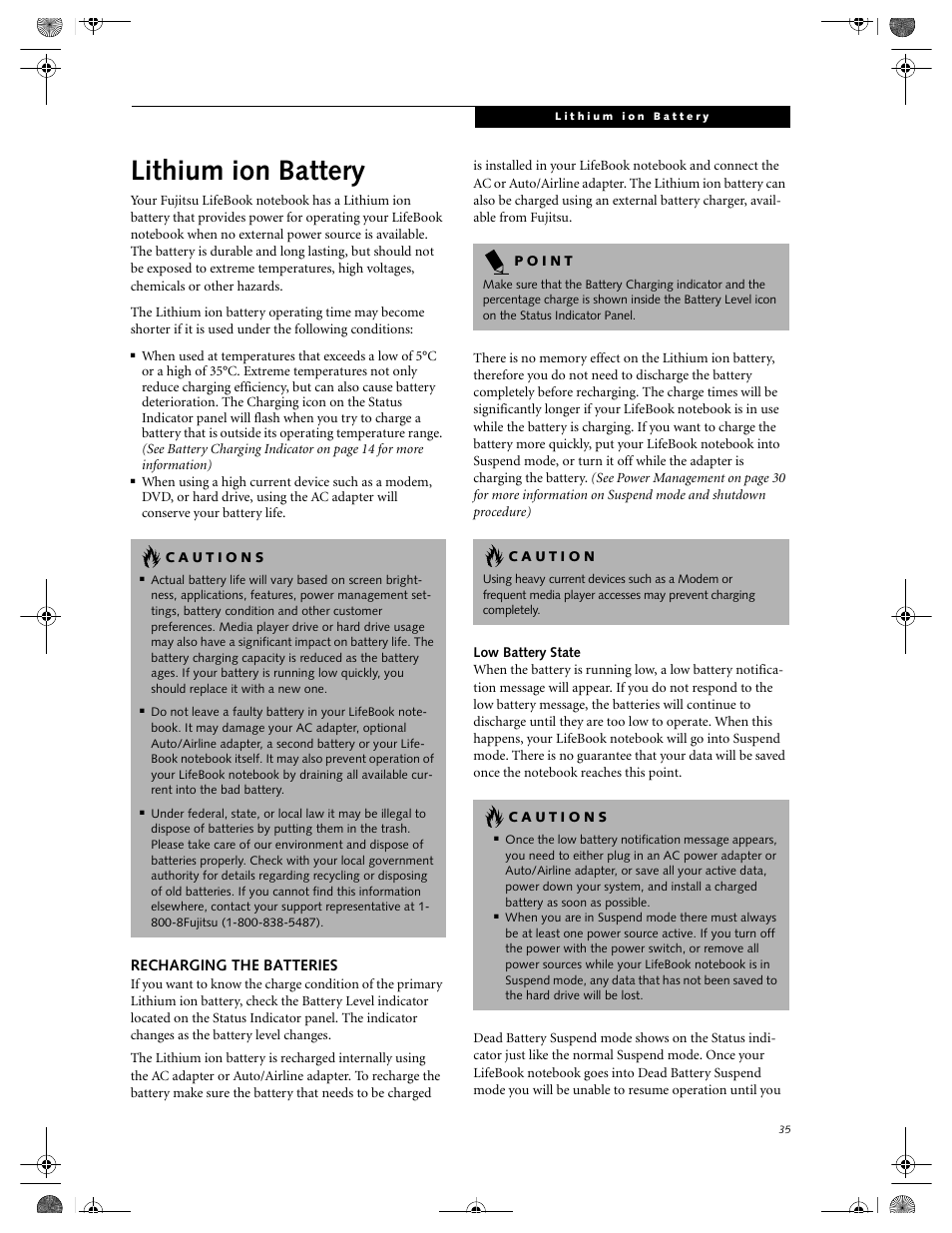Lithium ion battery | FUJITSU LIFEBOOK C2111 User Manual | Page 41 / 116