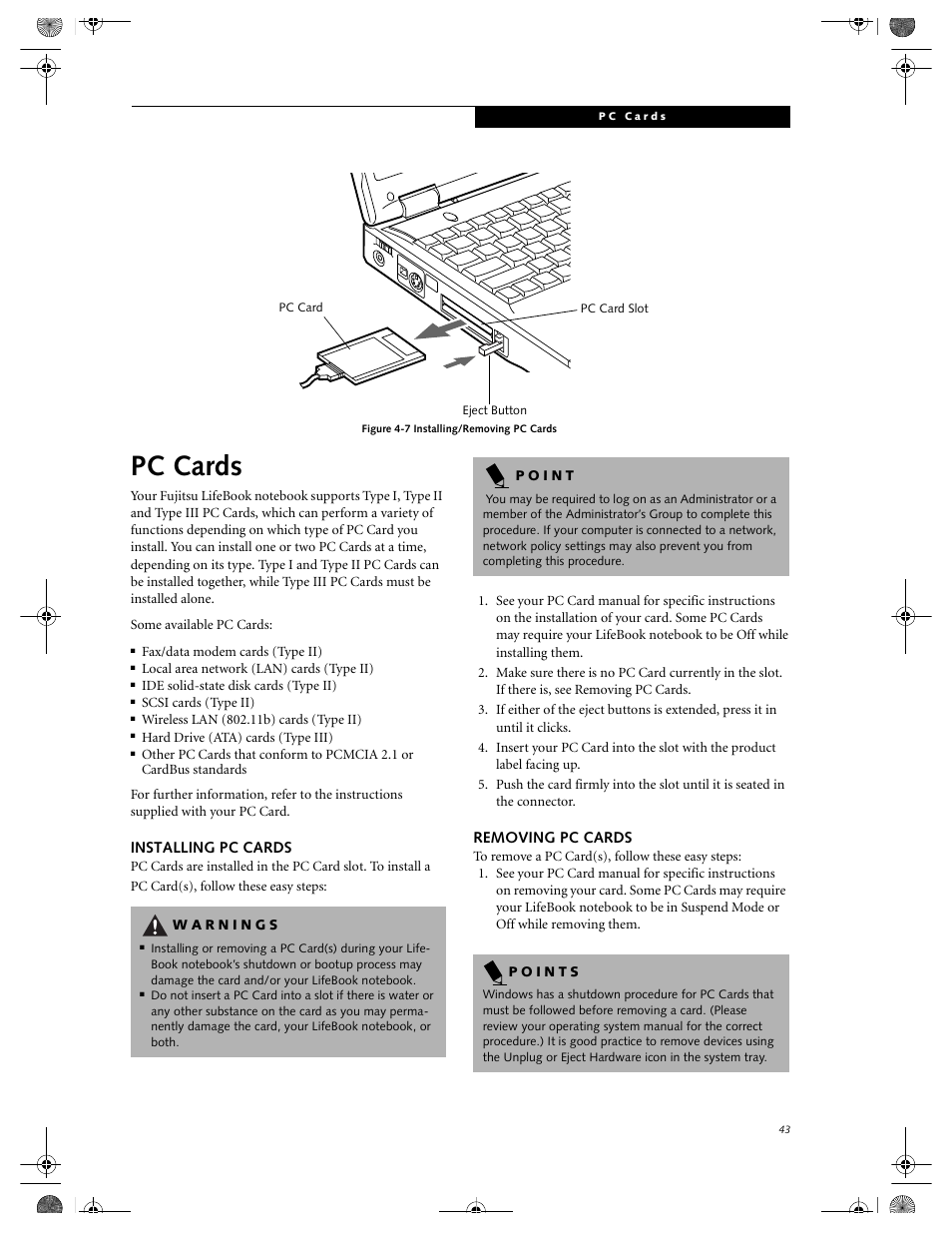 Pc cards | FUJITSU LIFEBOOK C2111 User Manual | Page 49 / 116