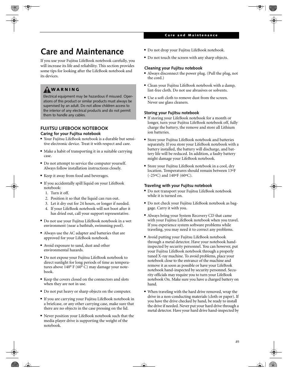 Care and maintenance | FUJITSU LIFEBOOK C2111 User Manual | Page 91 / 116