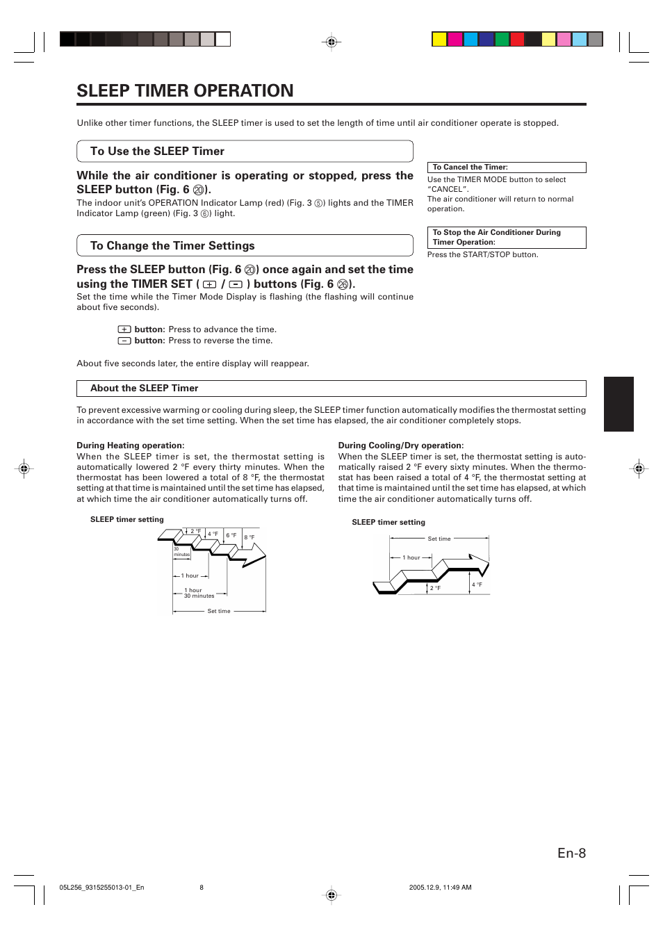 Sleep timer operation, En-8 | FUJITSU AOU18RL User Manual | Page 11 / 19