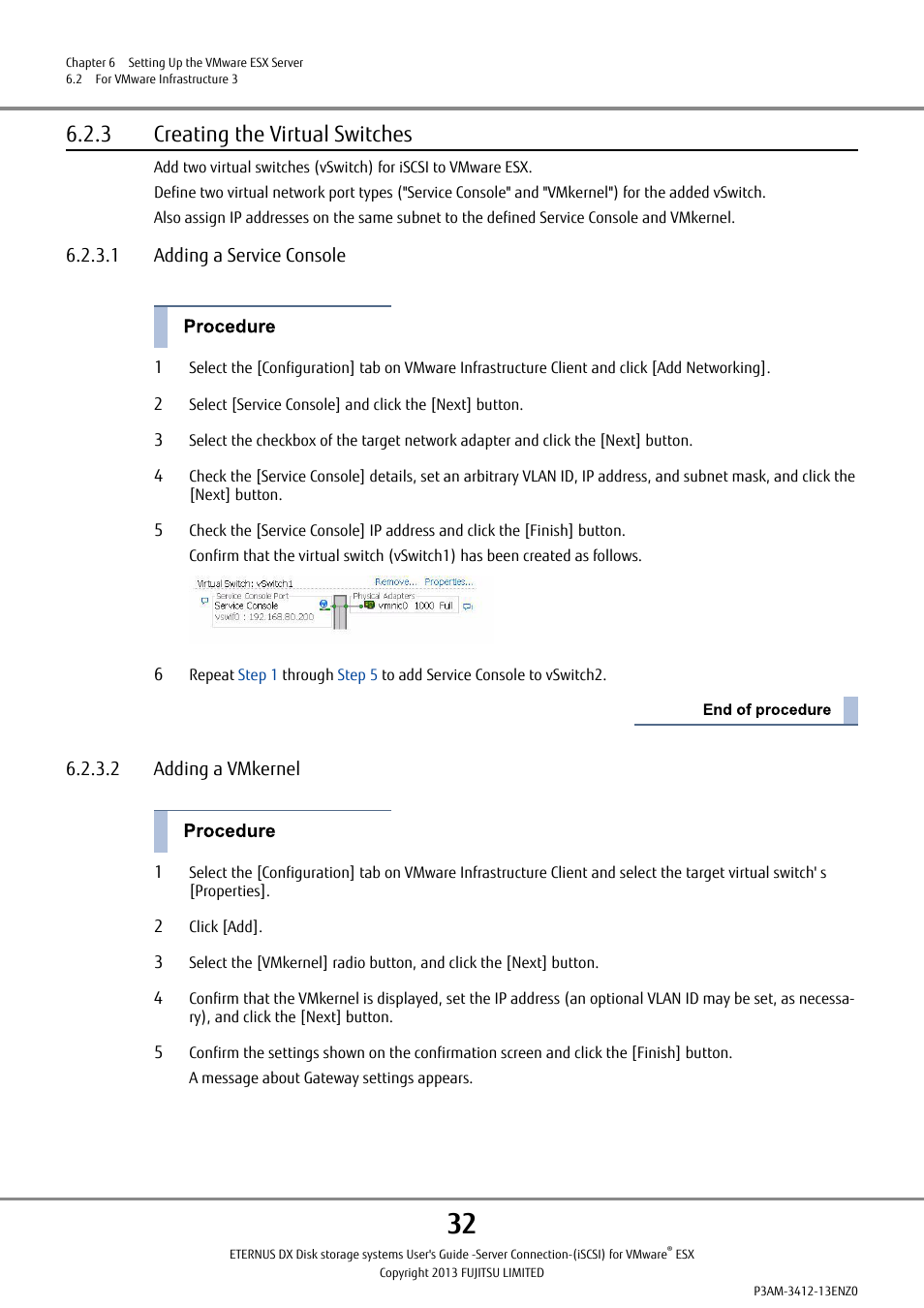3 creating the virtual switches | FUJITSU Eturneus Disk Storage System (ISCSI) for VMware ESX User Manual | Page 32 / 42