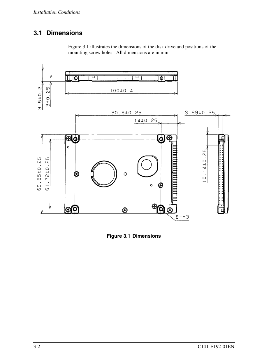 1 dimensions | FUJITSU MHT2060AT User Manual | Page 40 / 256