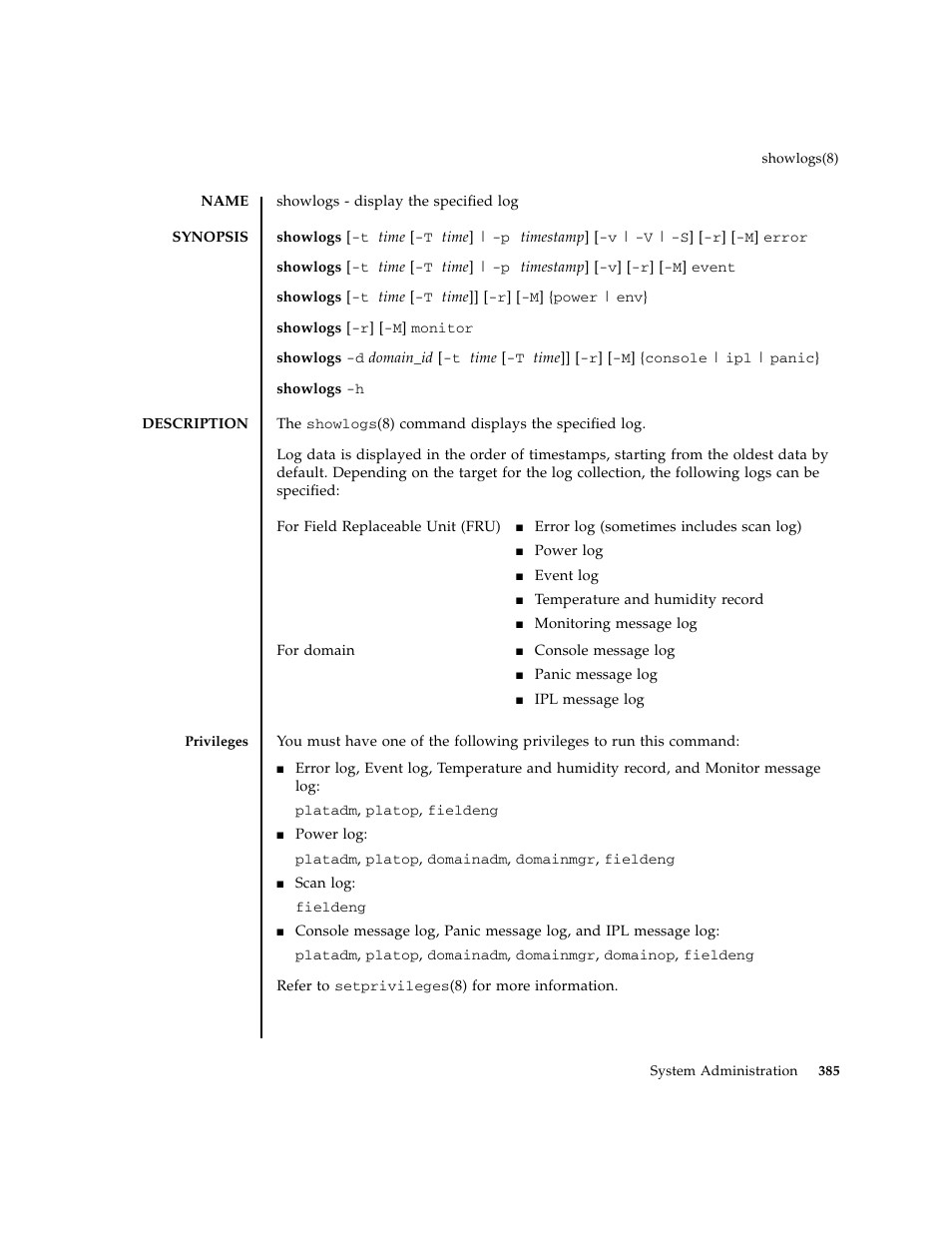 Showlogs | FUJITSU M8000 User Manual | Page 407 / 518