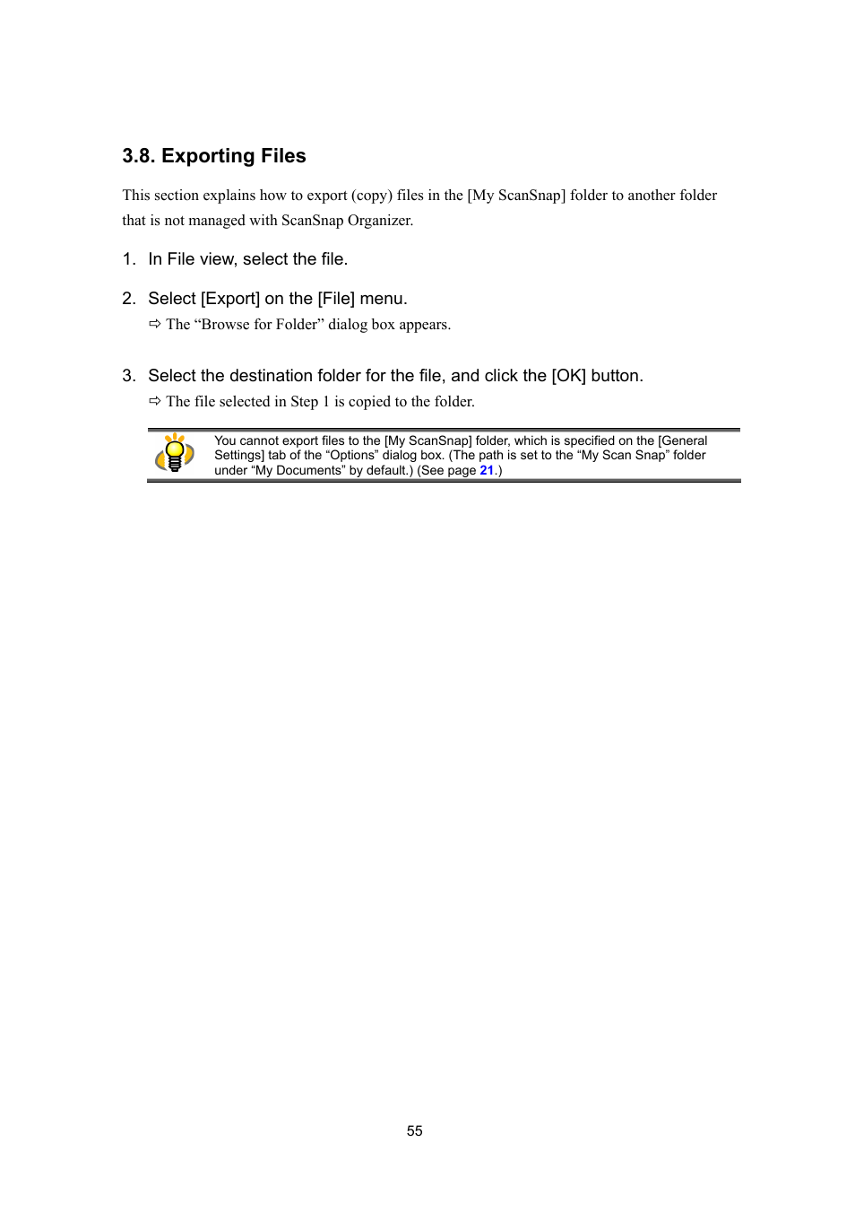Exporting files | FUJITSU SCANSNAP P2WW-2300-01ENZ0 User Manual | Page 57 / 81