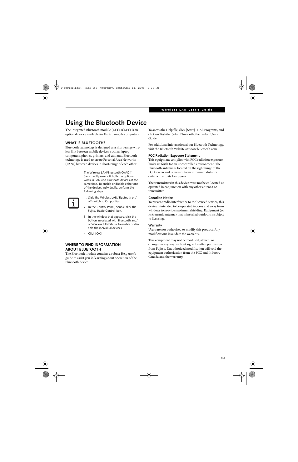 Using the bluetooth device | FUJITSU T4215 User Manual | Page 117 / 136