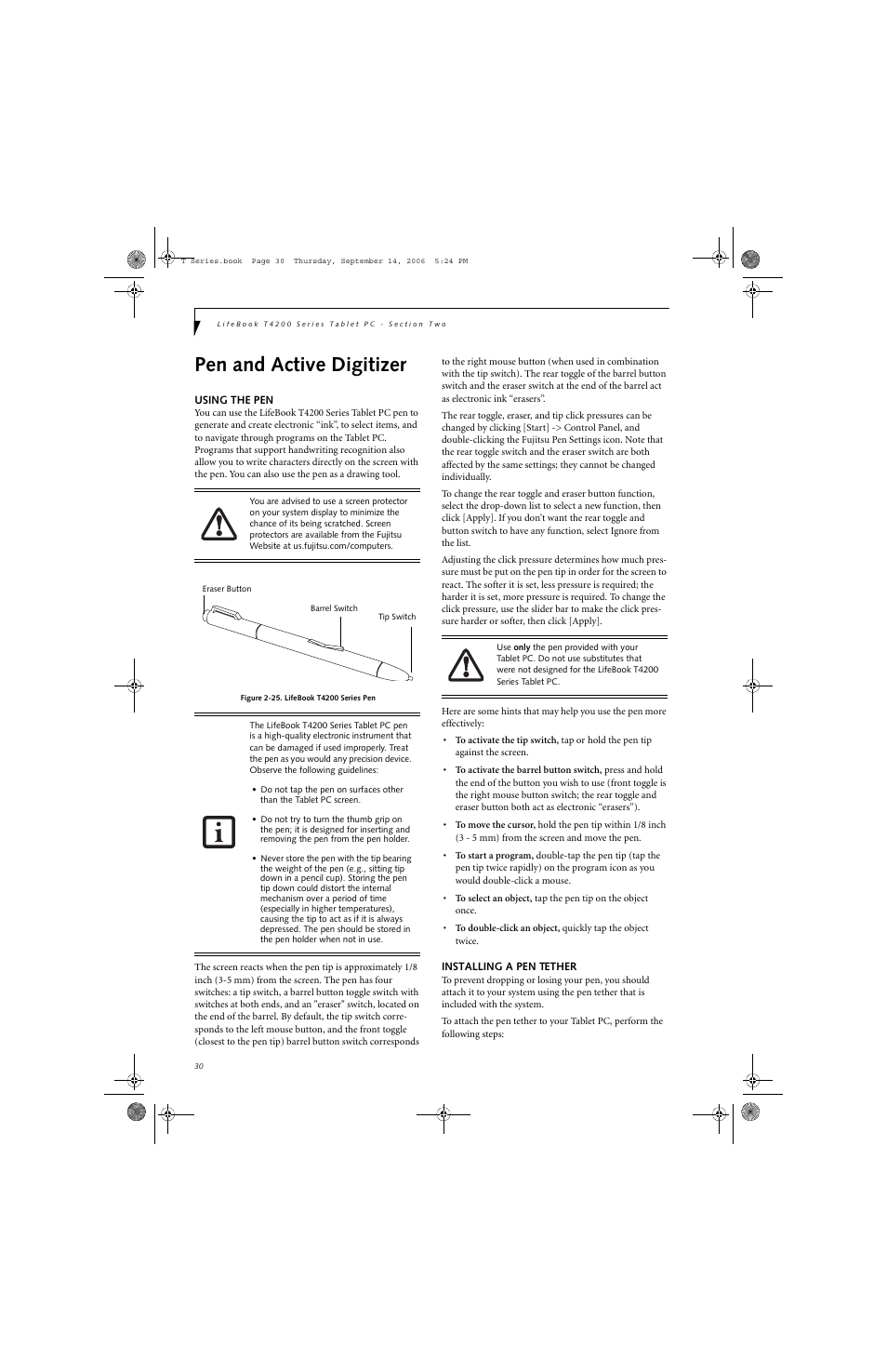 Pen and active digitizer | FUJITSU T4215 User Manual | Page 38 / 136