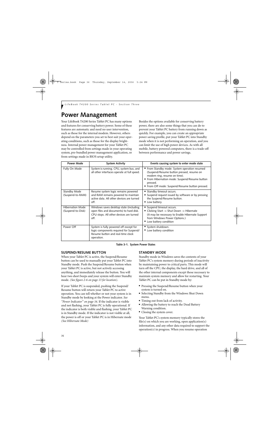 Power management | FUJITSU T4215 User Manual | Page 44 / 136