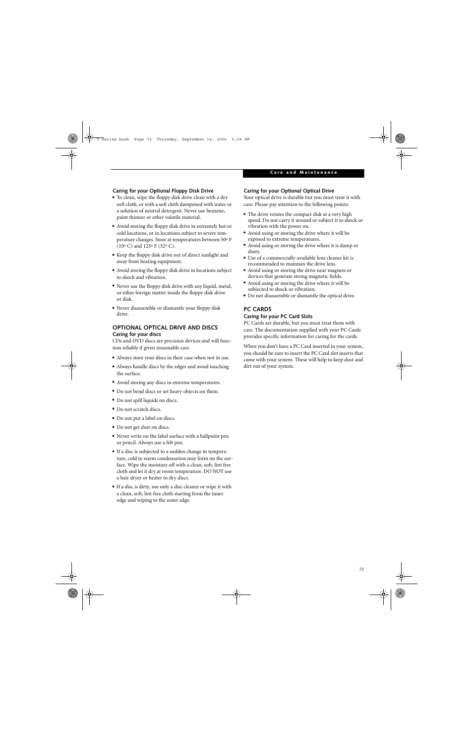 Optional optical drive and discs, Pc cards | FUJITSU T4215 User Manual | Page 81 / 136