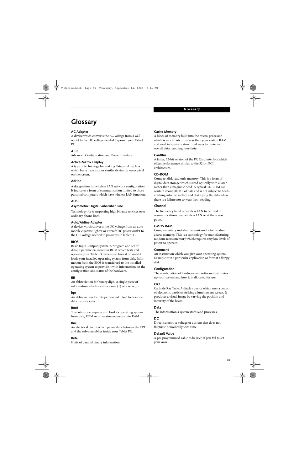 Glossary | FUJITSU T4215 User Manual | Page 91 / 136