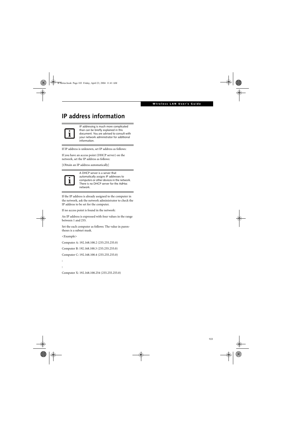 Ip address information | FUJITSU B3020D User Manual | Page 110 / 115
