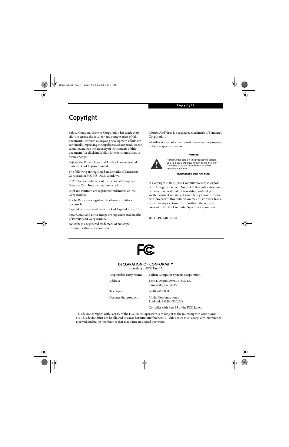 Copyright | FUJITSU B3020D User Manual | Page 2 / 115