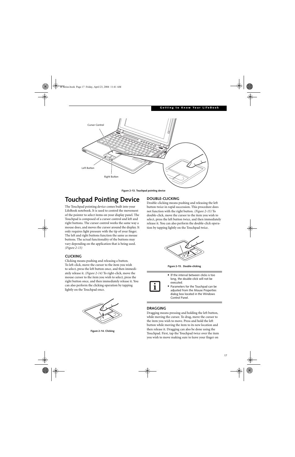 Touchpad pointing device | FUJITSU B3020D User Manual | Page 24 / 115