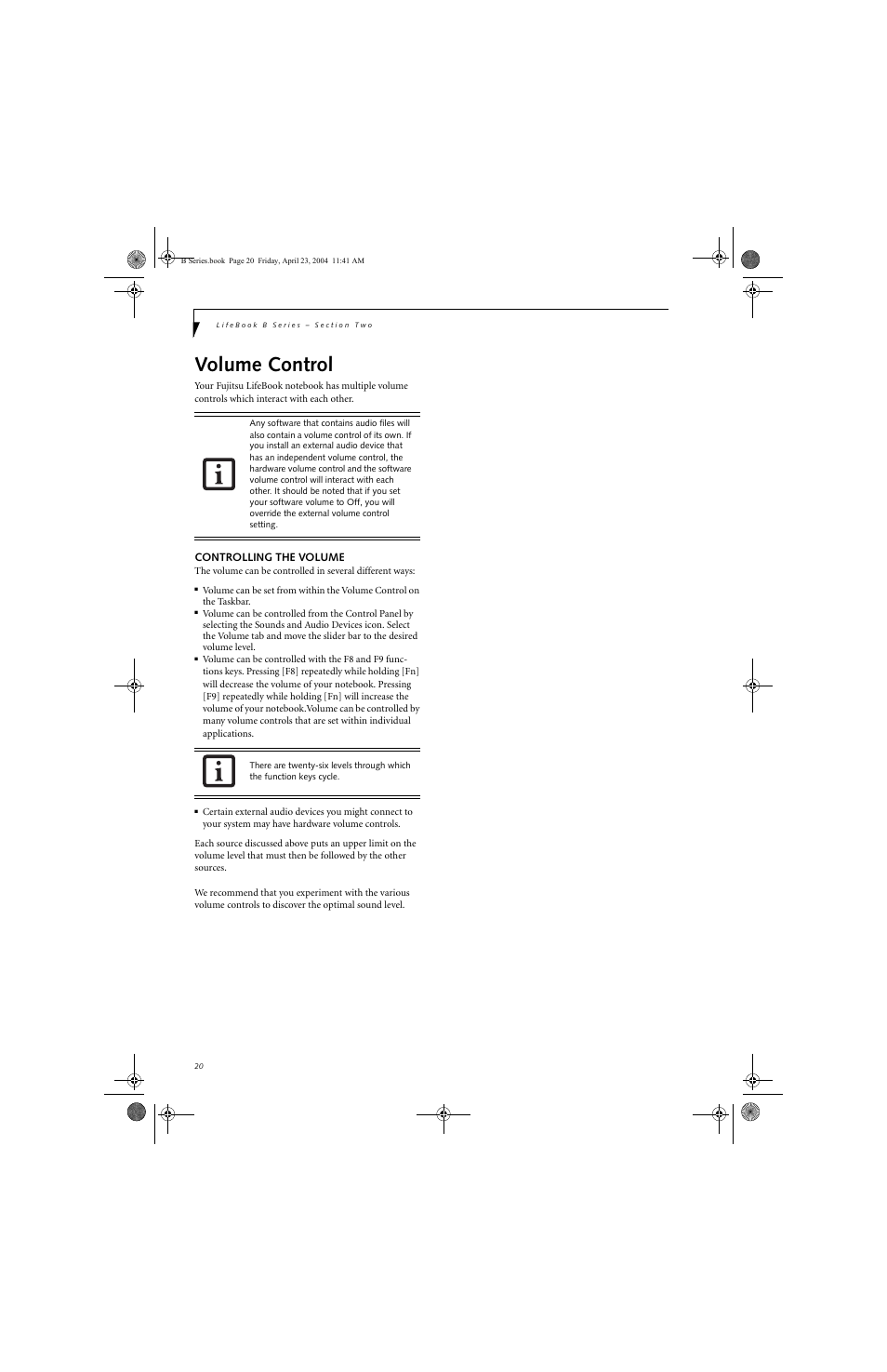 Volume control | FUJITSU B3020D User Manual | Page 27 / 115