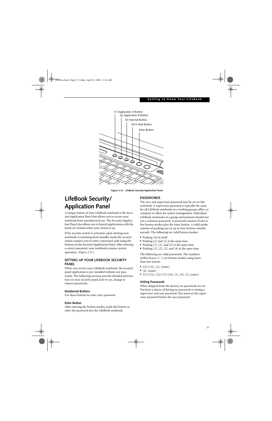 Lifebook security/ application panel | FUJITSU B3020D User Manual | Page 28 / 115