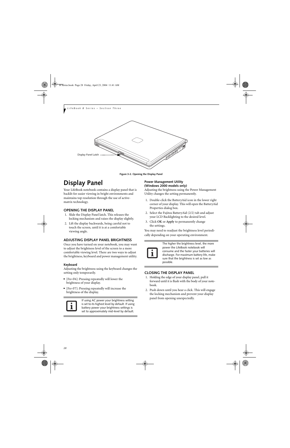 Display panel | FUJITSU B3020D User Manual | Page 35 / 115