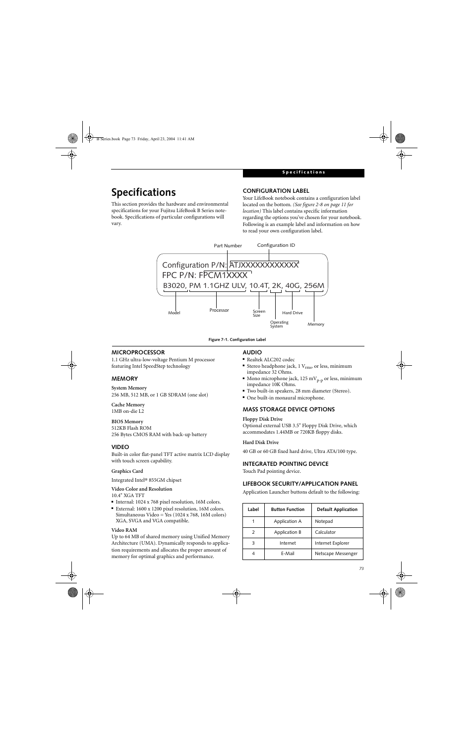 Specifications | FUJITSU B3020D User Manual | Page 80 / 115