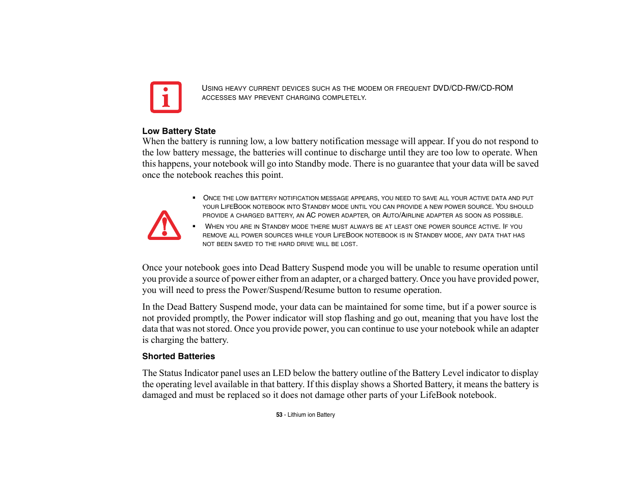 Low battery state, Shorted batteries | FUJITSU V700 User Manual | Page 58 / 161