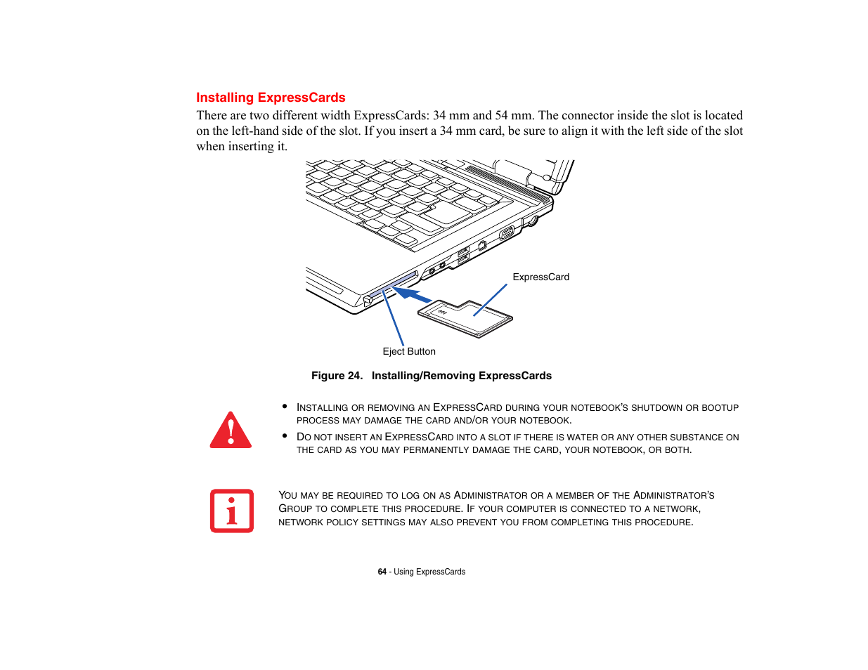 Installing expresscards | FUJITSU V700 User Manual | Page 69 / 161