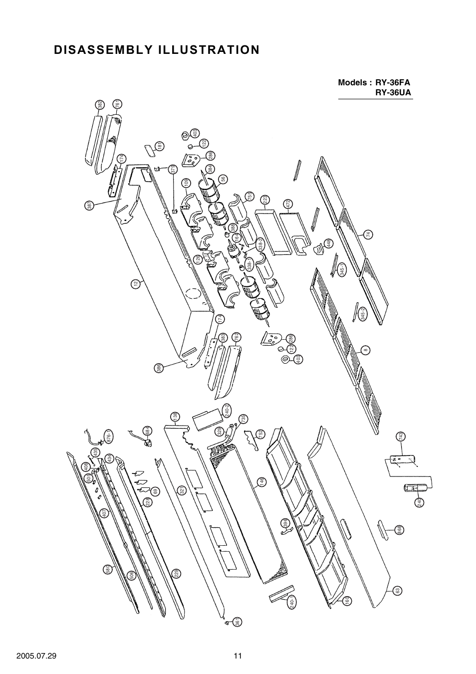 Disassembly illustration, Models : ry-36fa ry-36ua | FUJITSU RY-36UA User Manual | Page 12 / 27