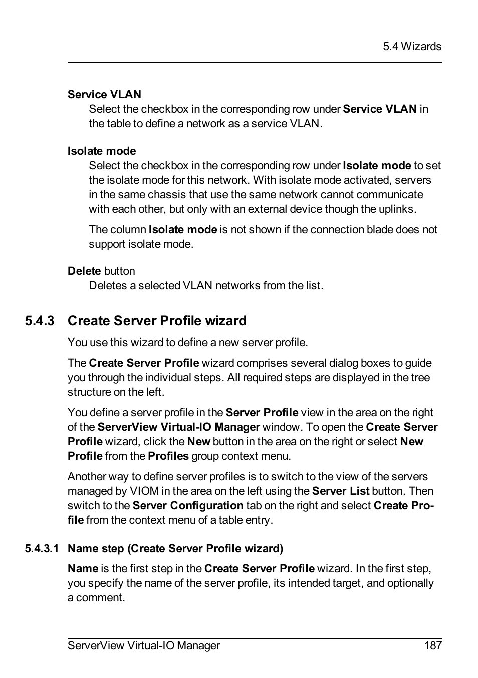 3 create server profile wizard, 1 name step (create server profile wizard) | FUJITSU ServerView Virtual-IO Manager V3.1 User Manual | Page 187 / 362