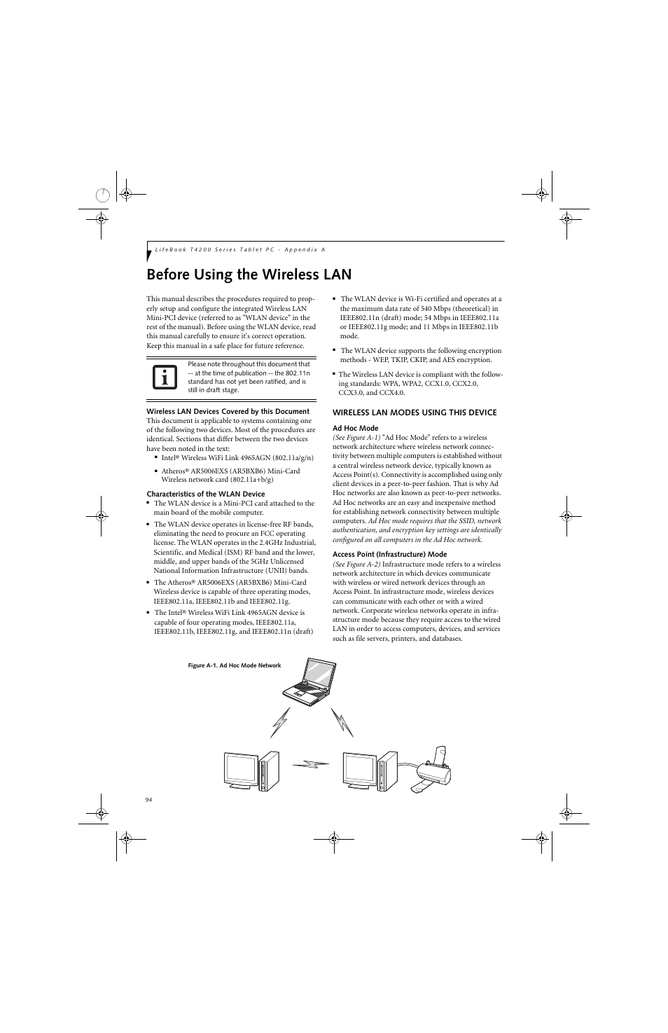 Before using the wireless lan | FUJITSU T4220 User Manual | Page 104 / 136