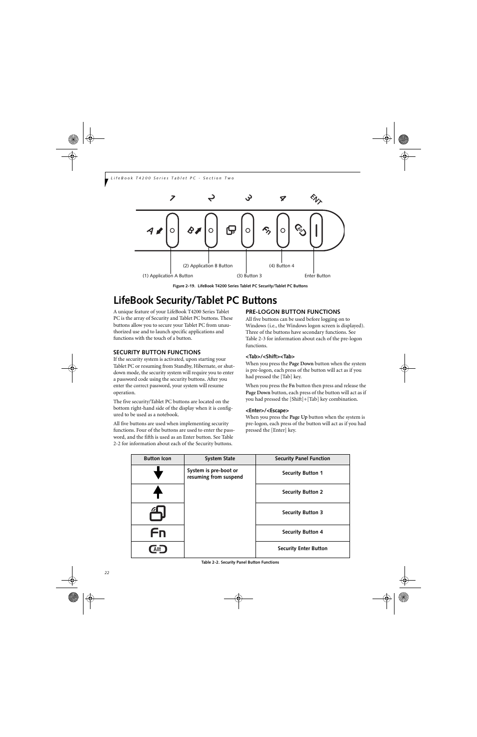 Lifebook security/tablet pc buttons | FUJITSU T4220 User Manual | Page 31 / 136