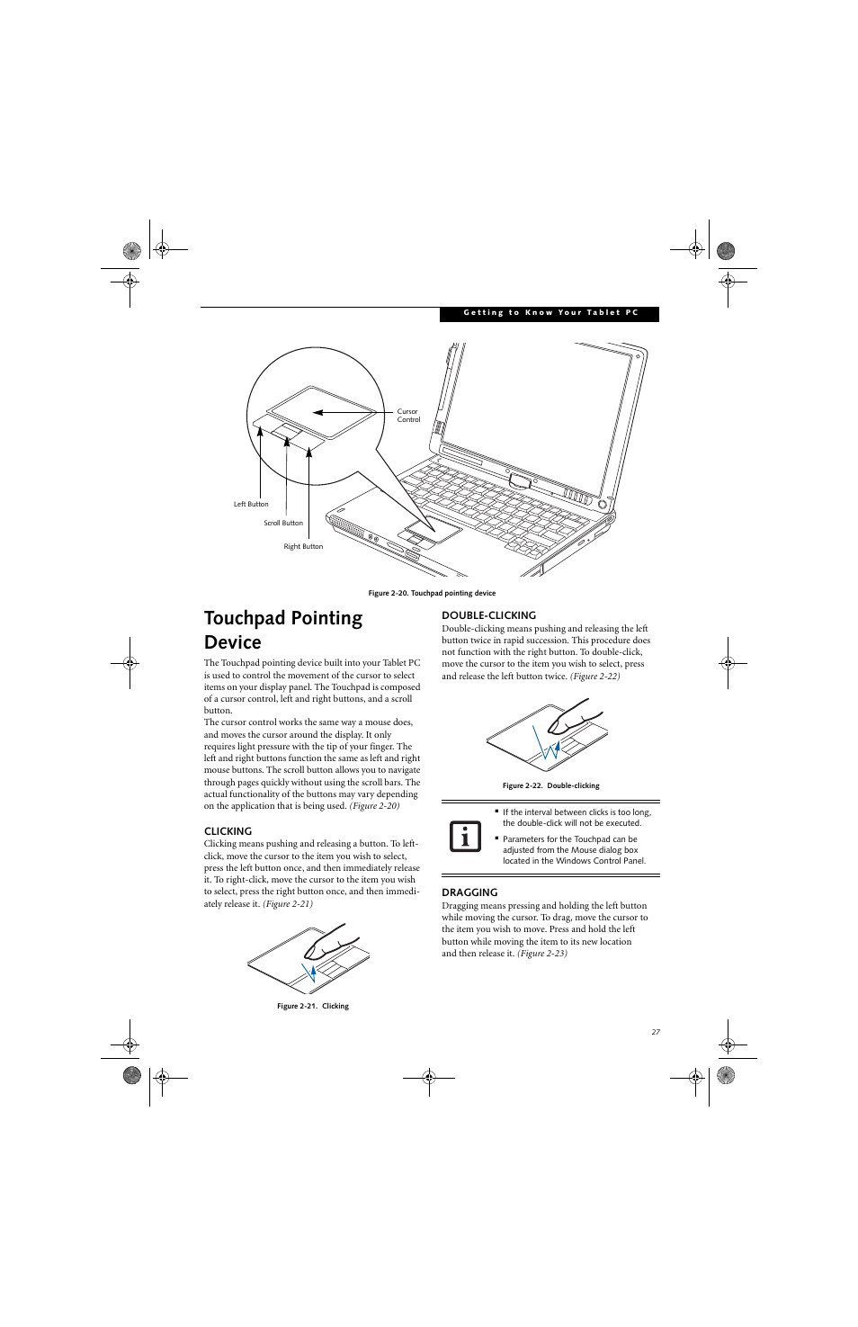 Touchpad pointing device | FUJITSU T4220 User Manual | Page 37 / 136