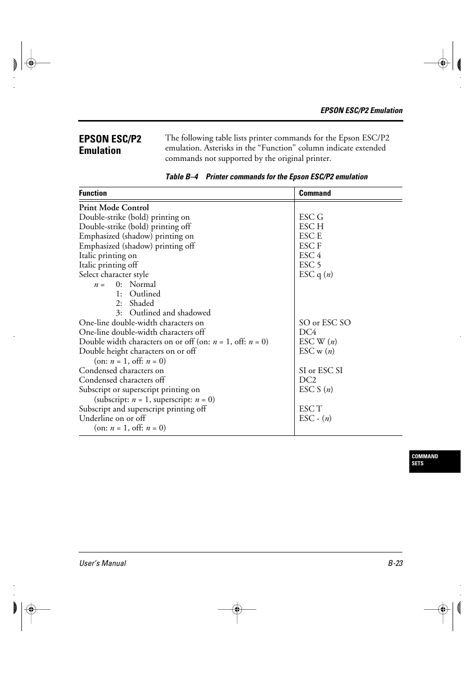 Epson esc/p2 emulation | FUJITSU DL6400 User Manual | Page 166 / 247
