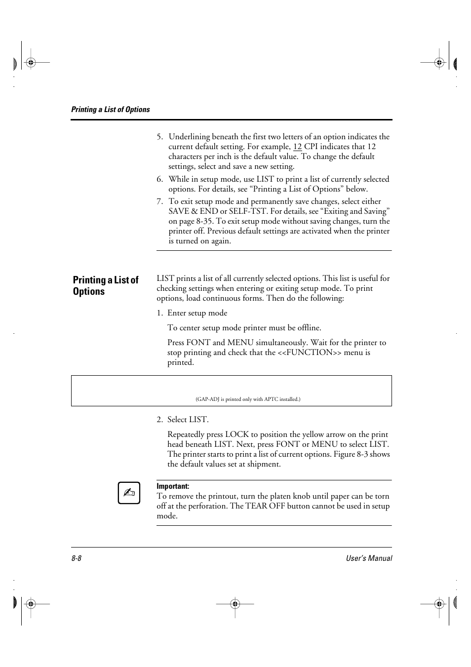 Printing a list of options | FUJITSU DL6400 User Manual | Page 89 / 247