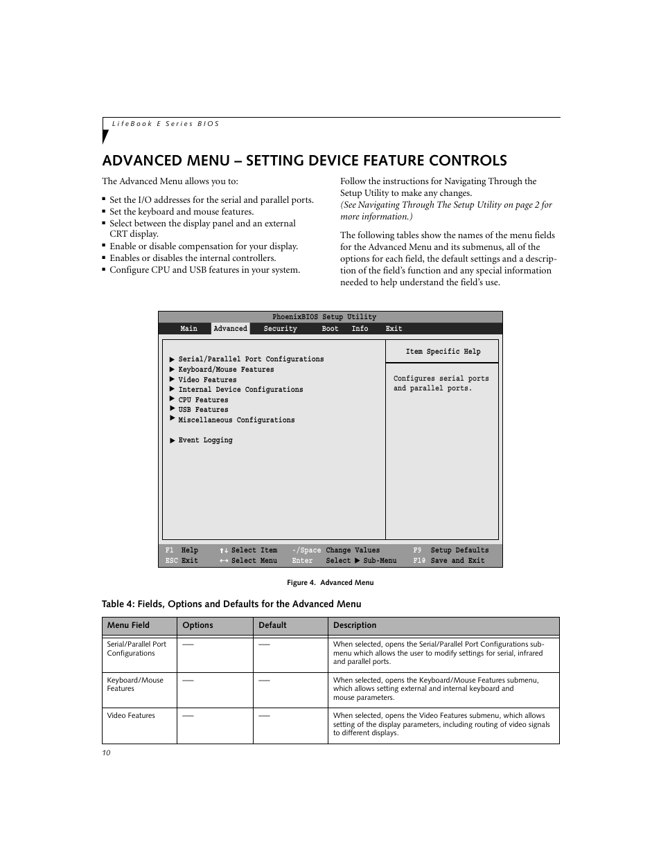 Advanced menu – setting device feature controls | FUJITSU E7110 User Manual | Page 10 / 28