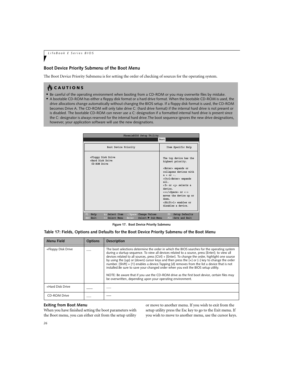 Boot device priority submenu of the boot menu | FUJITSU E7110 User Manual | Page 26 / 28