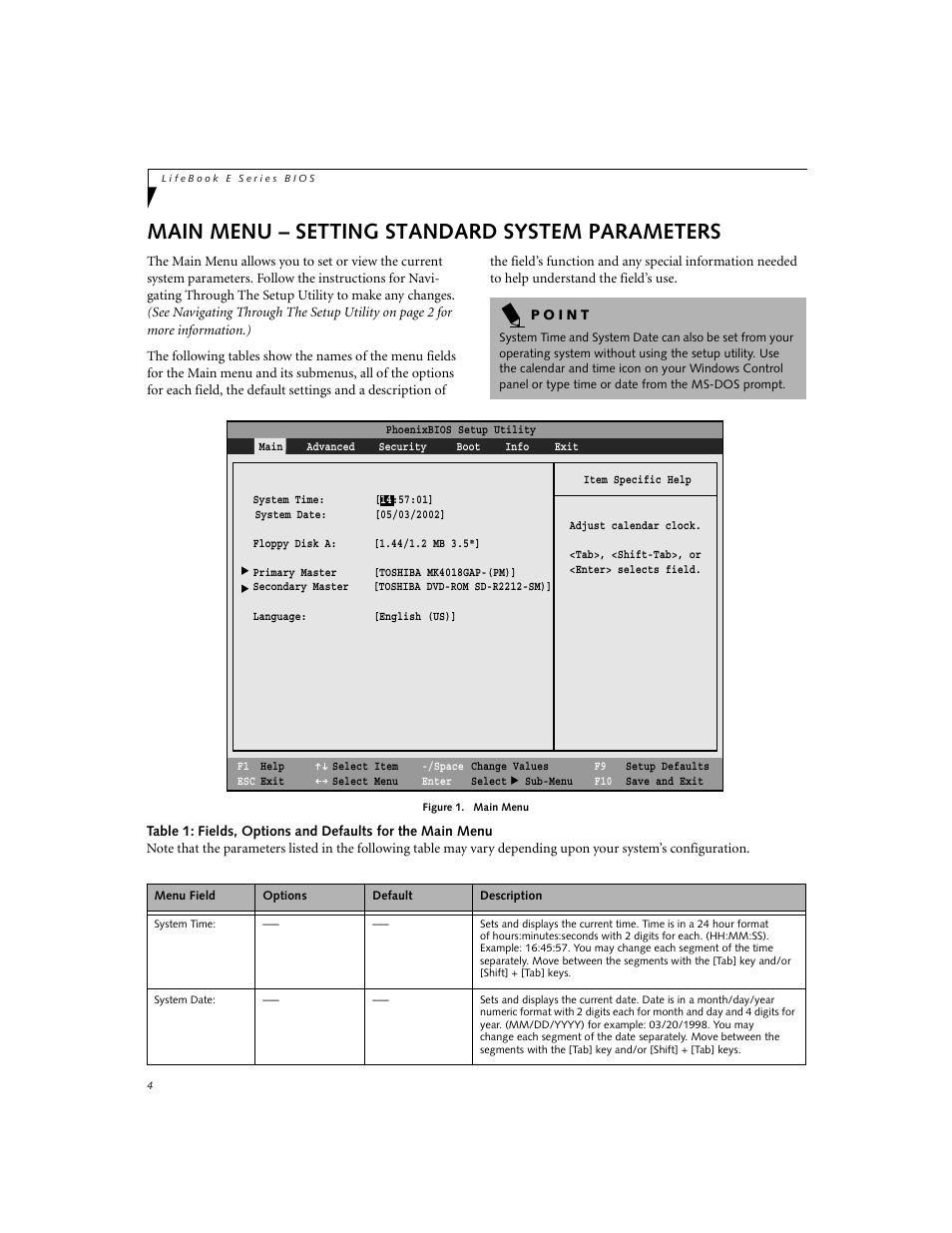 Main menu – setting standard system parameters | FUJITSU E7110 User Manual | Page 4 / 28