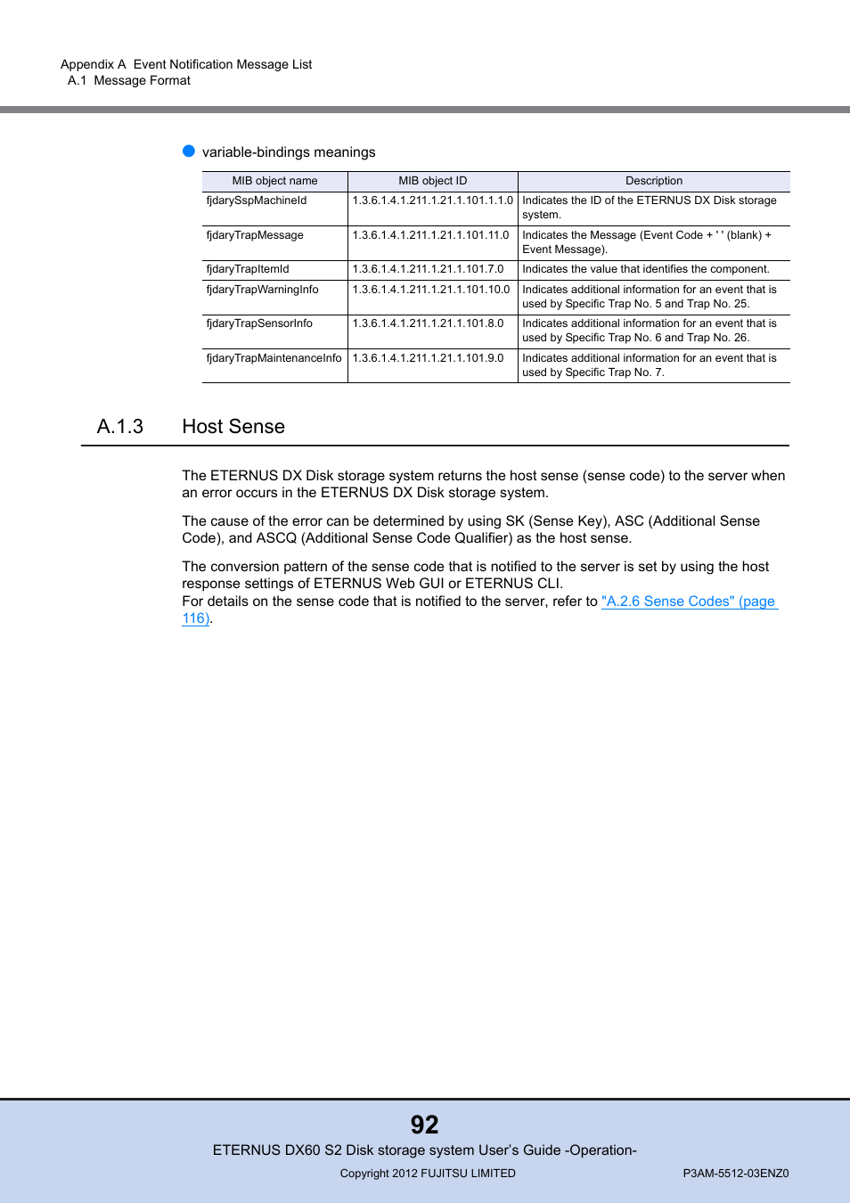 A.1.3 host sense | FUJITSU Disk Storage System DX60 User Manual | Page 92 / 122