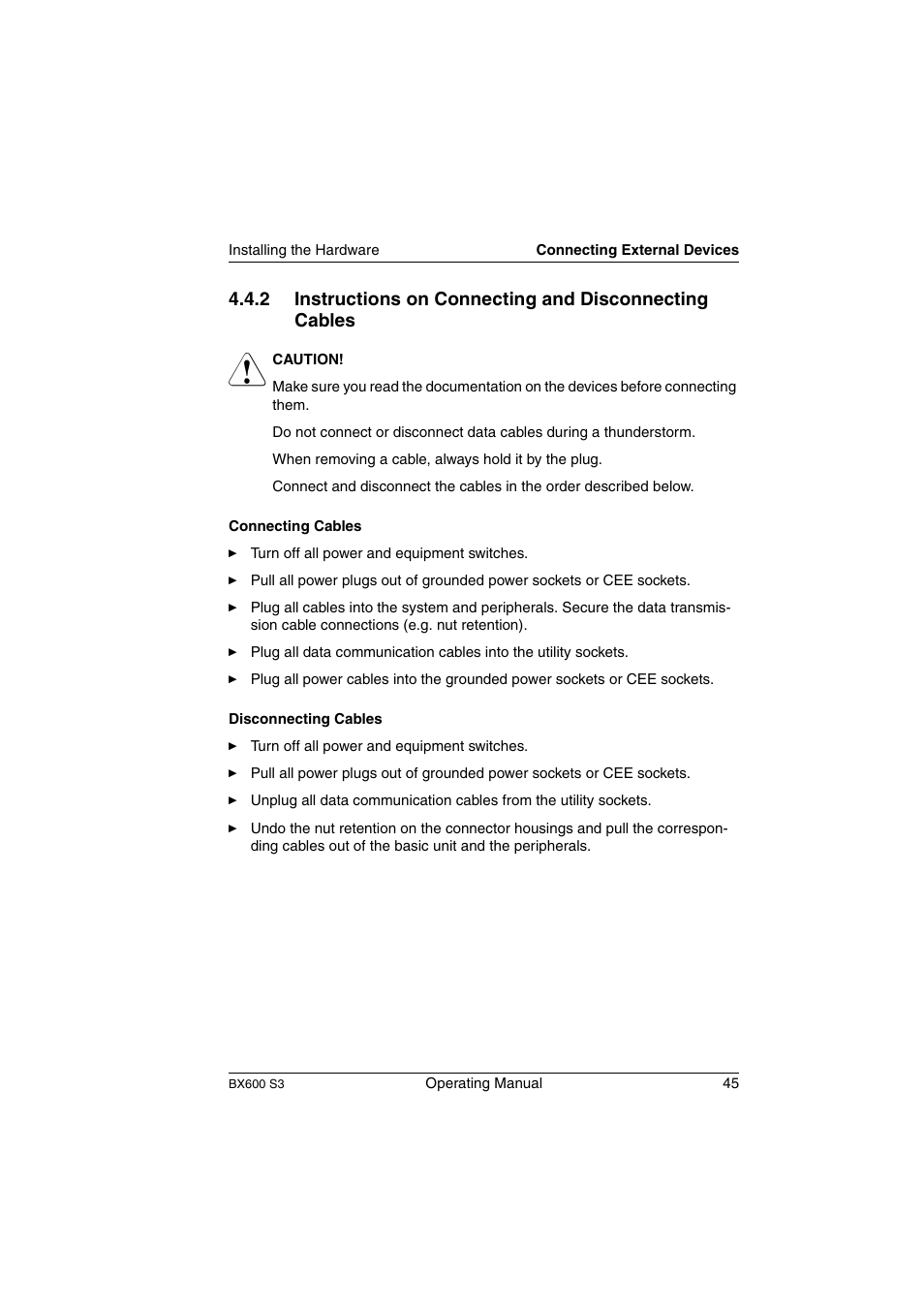 Section “instructions on connecting and, Section “instructions on connecting and dis | FUJITSU PRIMERGY BX600 S3 User Manual | Page 45 / 164