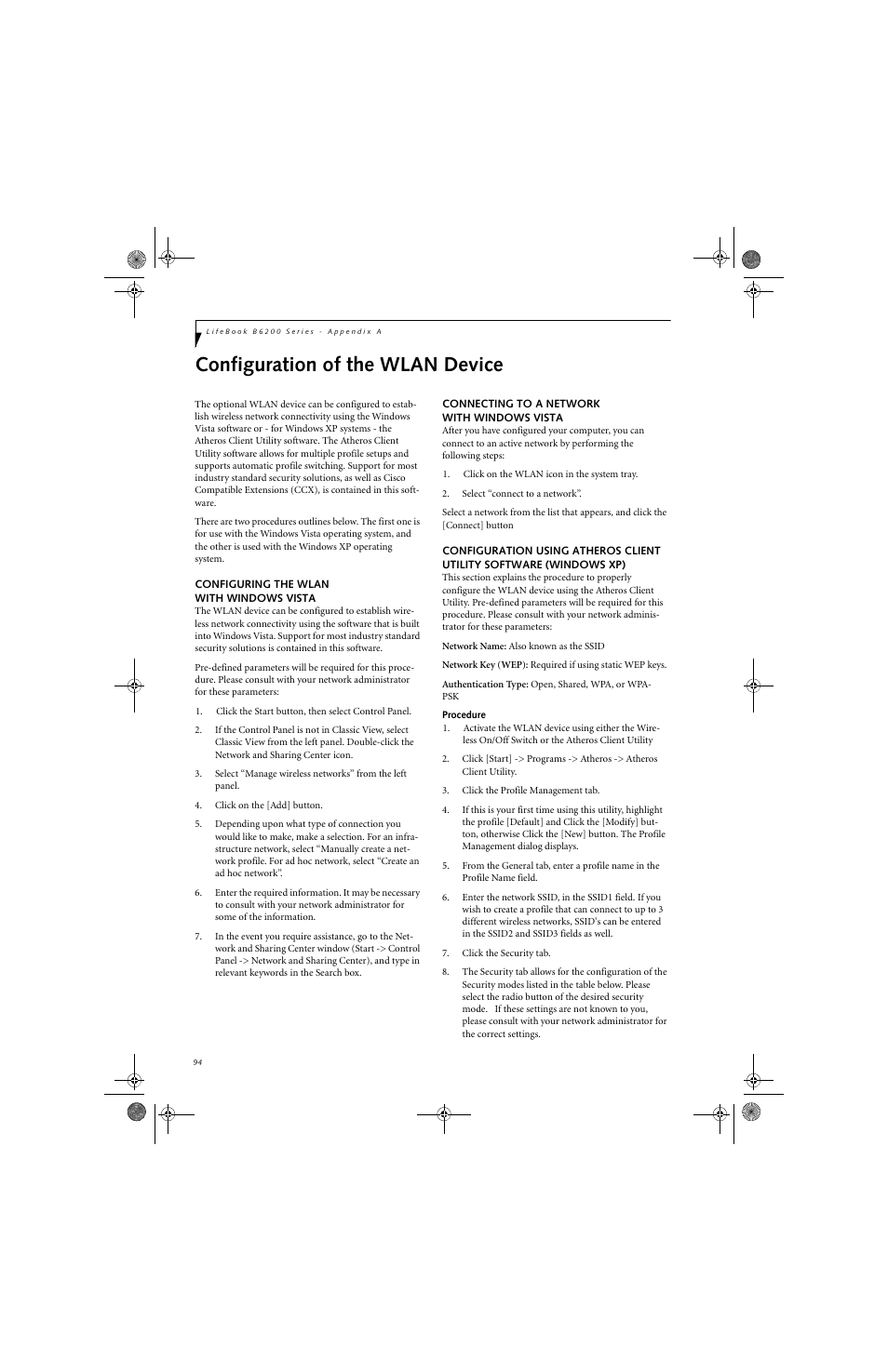 Configuration of the wlan device | FUJITSU B6220 User Manual | Page 102 / 128