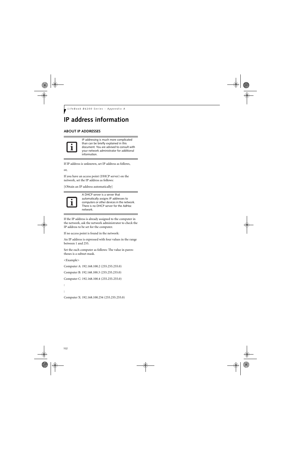 Ip address information | FUJITSU B6220 User Manual | Page 110 / 128