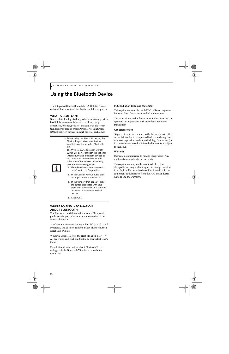 Using the bluetooth device | FUJITSU B6220 User Manual | Page 112 / 128