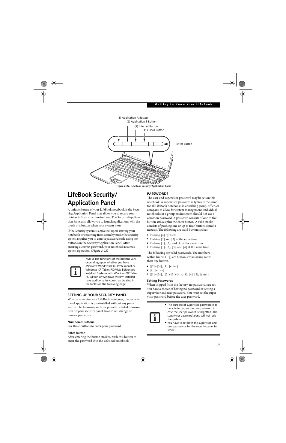 Lifebook security/ application panel | FUJITSU B6220 User Manual | Page 29 / 128