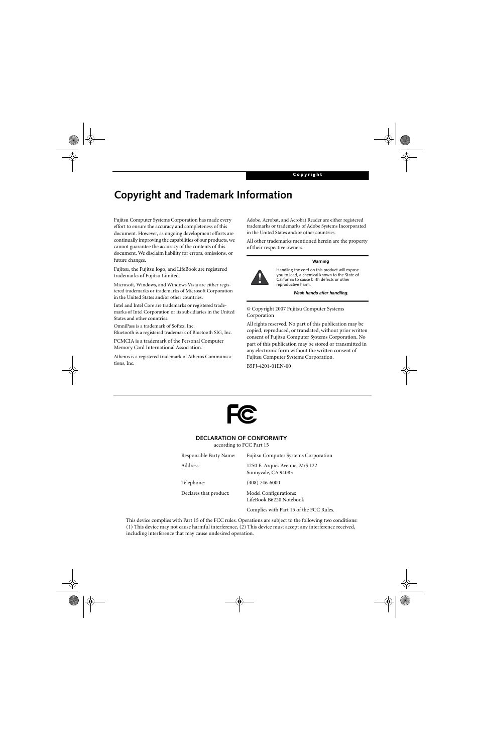 Copyright and trademark information | FUJITSU B6220 User Manual | Page 3 / 128