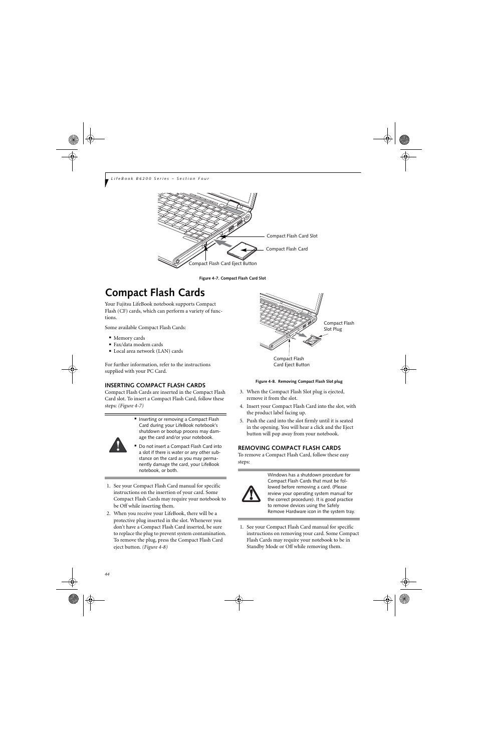 Compact flash cards | FUJITSU B6220 User Manual | Page 52 / 128