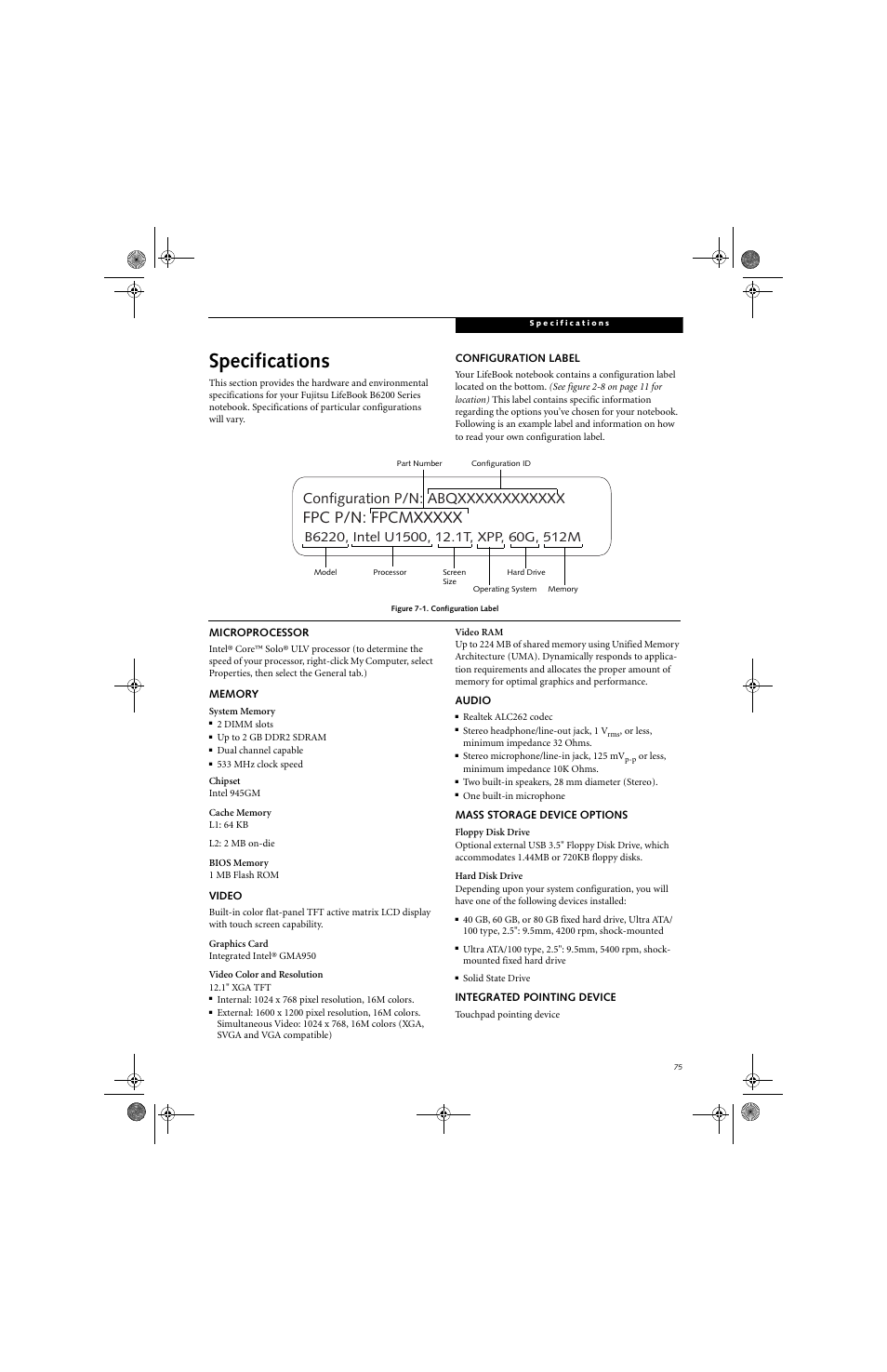 Specifications | FUJITSU B6220 User Manual | Page 83 / 128