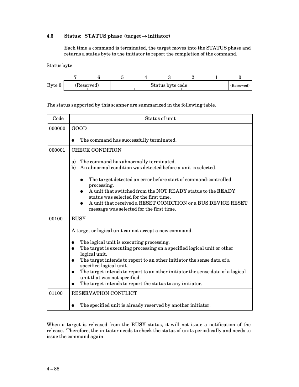 5 status: status phase (target –> initiator), Status: status phase (target æ initiator), Status | FUJITSU M3097G User Manual | Page 113 / 163