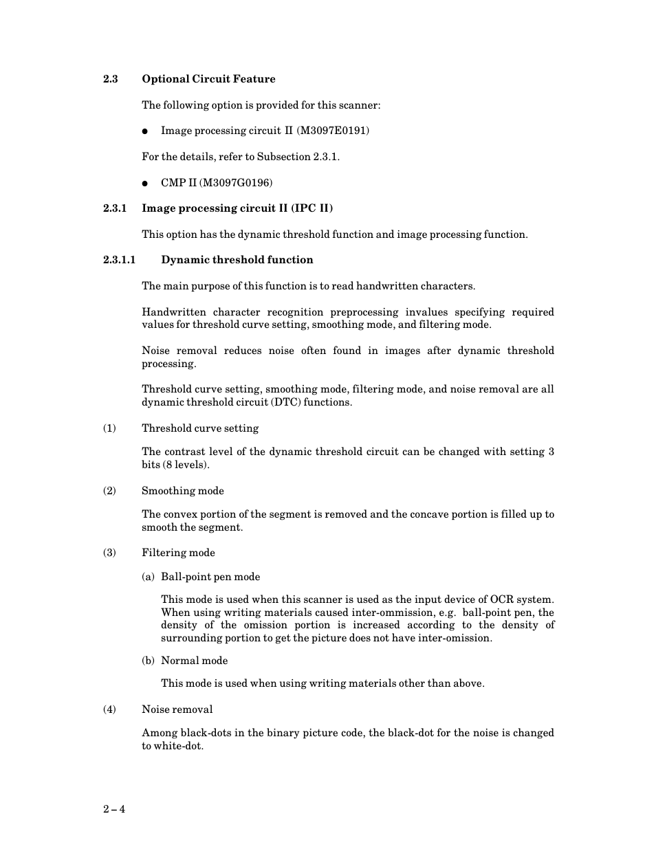 3 optional circuit feature, 1 image processing circuit ii (ipc ii), 1 dynamic threshold function | Optional circuit feature, Image processing circuit ¬ (ipc ¬), Dynamic threshold function | FUJITSU M3097G User Manual | Page 19 / 163