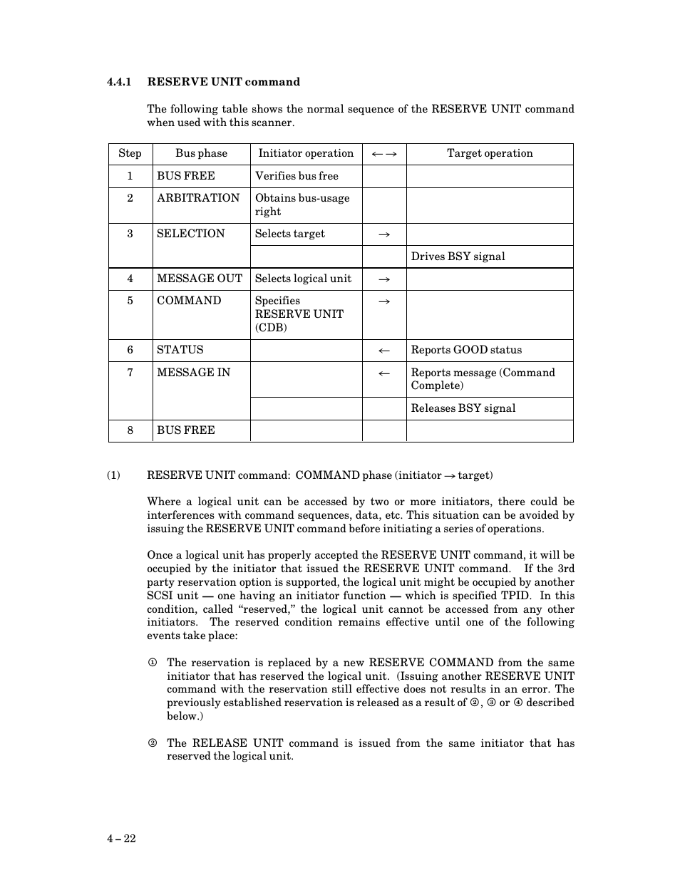 1 reserve unit command, Reserve unit command | FUJITSU M3097G User Manual | Page 47 / 163