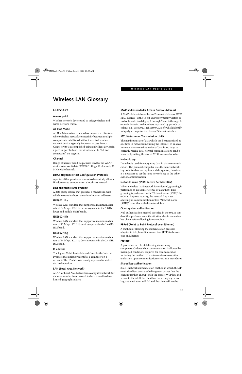 Wireless lan glossary | FUJITSU C1410 User Manual | Page 103 / 112